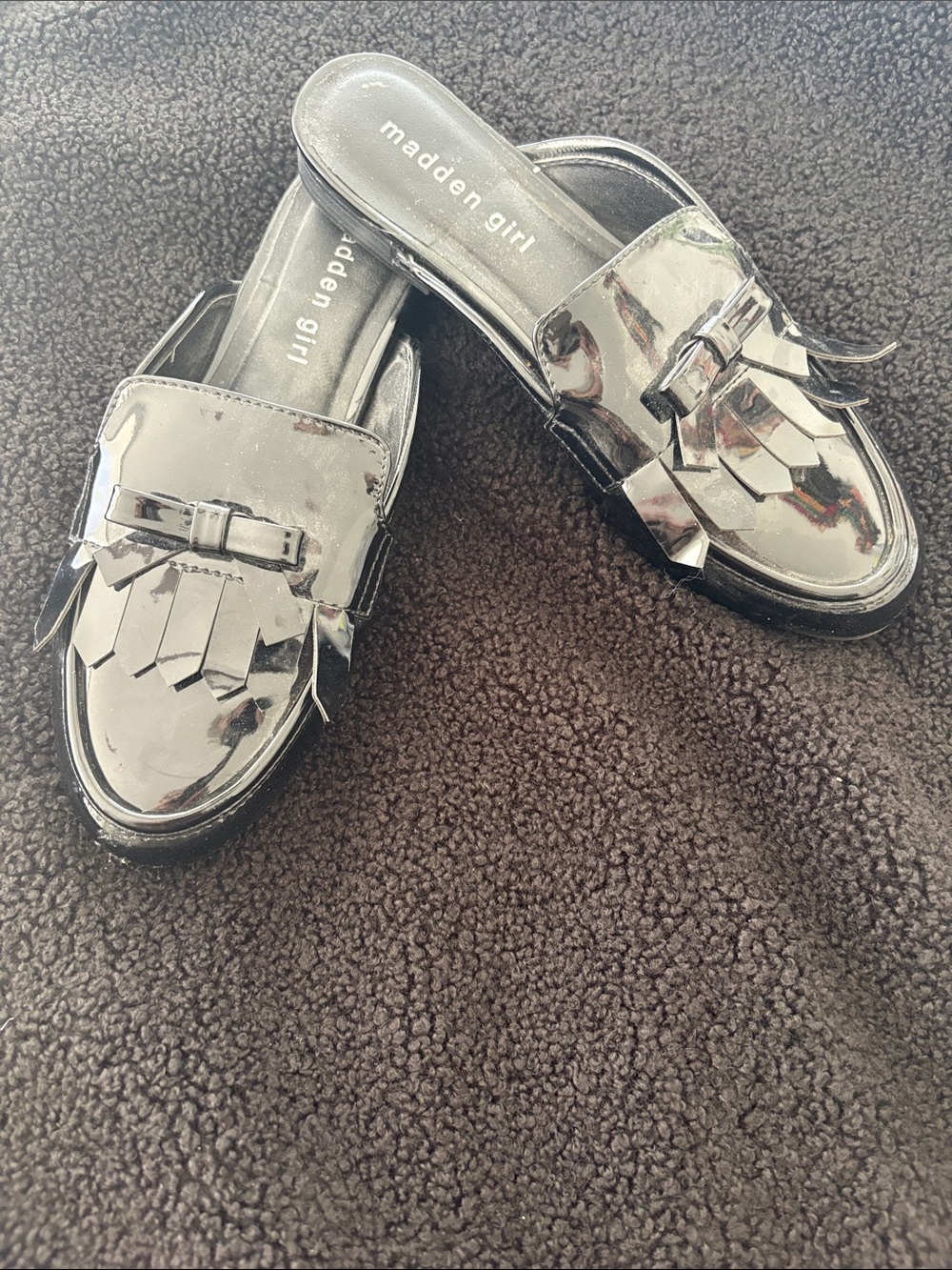 Madden Girl Fringe Bow Slip-On Mules
